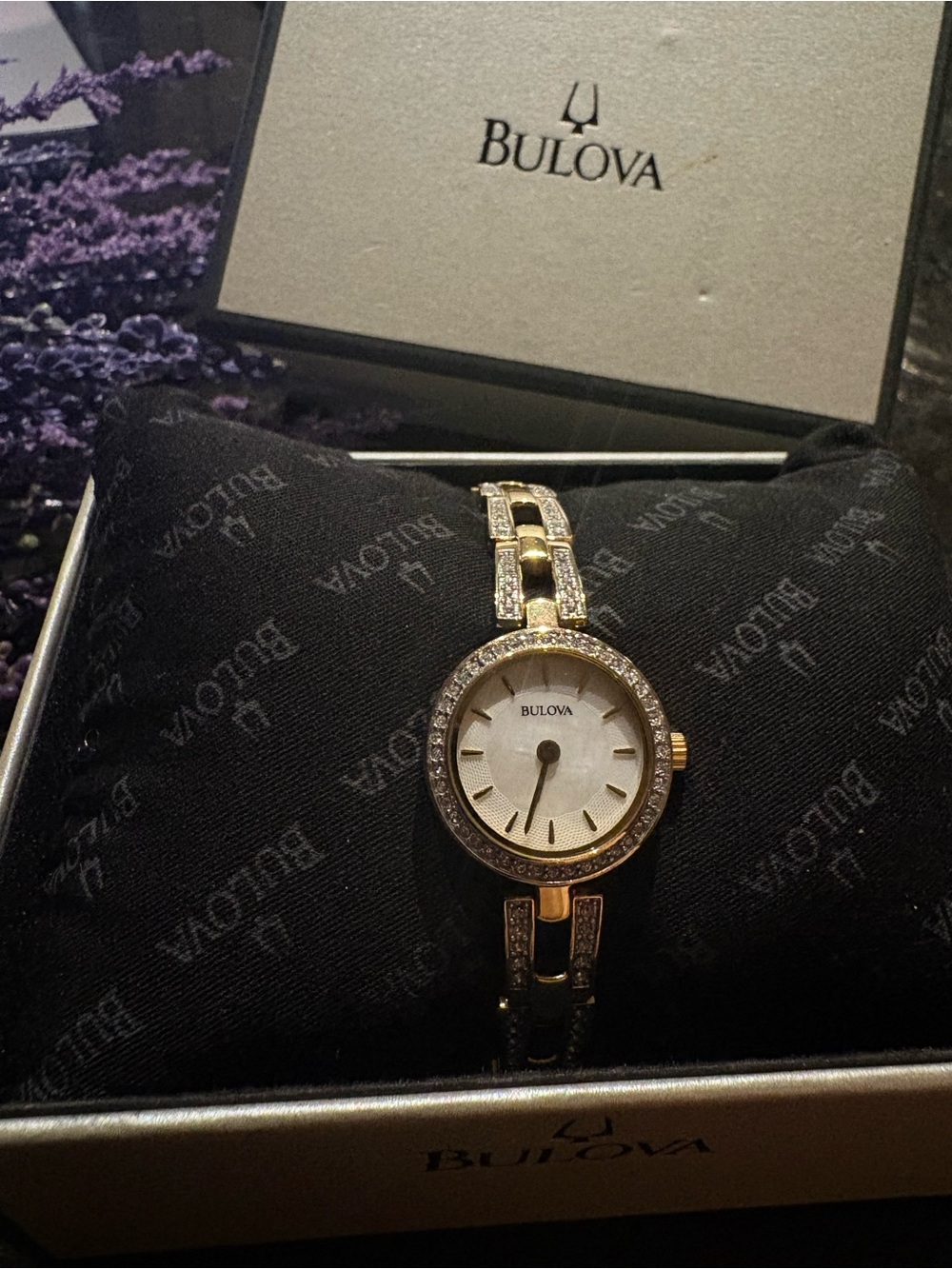 Bulova Gold Tone Crystal Accent Women's Bracelet Watch with White Dial
